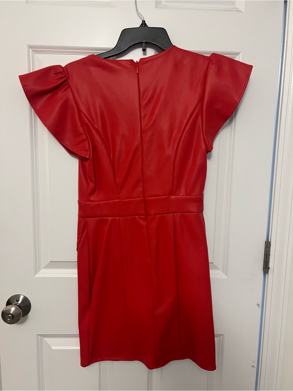 bebe Red Ruffle Faux-Leather Wrap Mini - Picture 2 of 6